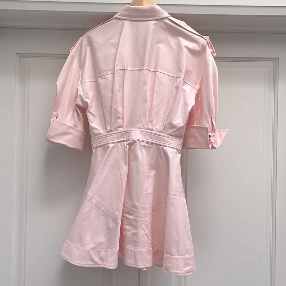 ACLER Vienna Cotton Mini Dress in Pink with Gold Hardware - Picture 7 of 12